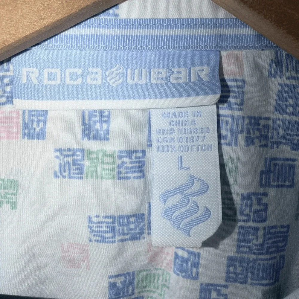 Rocawear Mens Button Up Shirt L White Short Sleeve Geometric Print Cotton - Picture 2 of 9